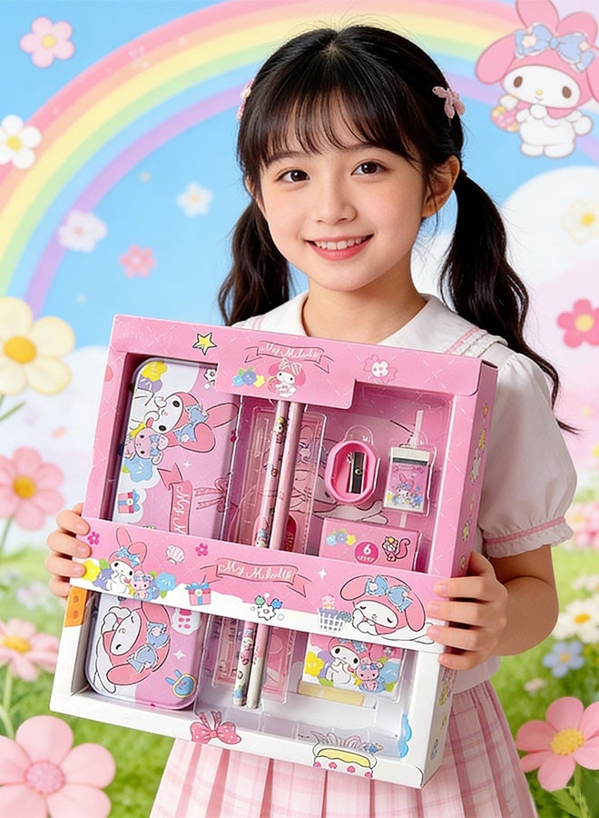 سانريو مجموعة أدوات مكتبية من سانريو ماي ميلودي مكونة من 12 قطعة لطلاب المرحلة الابتدائية، علبة هدايا تحتوي على مقلمة/أقلام رصاص/ممحاة/مبراة/أقلام تلوين، هدية مثالية للعودة إلى المدرسة وأعياد الميلاد للأطفال - Image 3